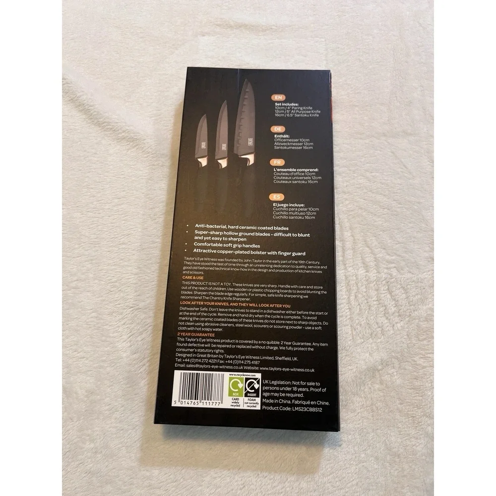 Taylor's Eye Witness Brooklyn Copper 3-Piece Kitchen Knife Set Anti Bacterial